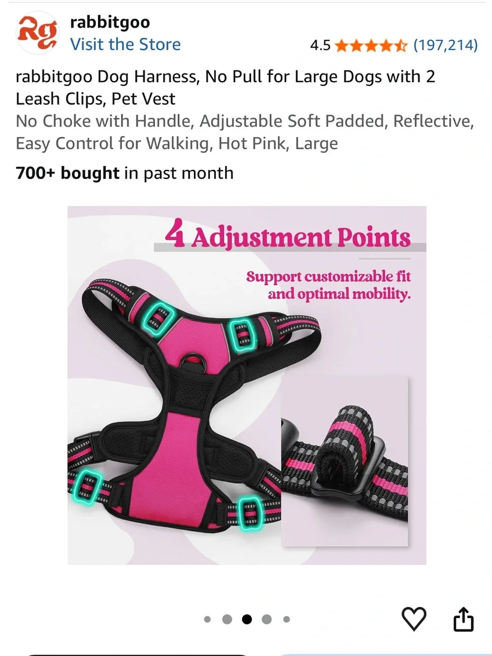 NWOT Hot Pink Reflective Padded Dog Harness